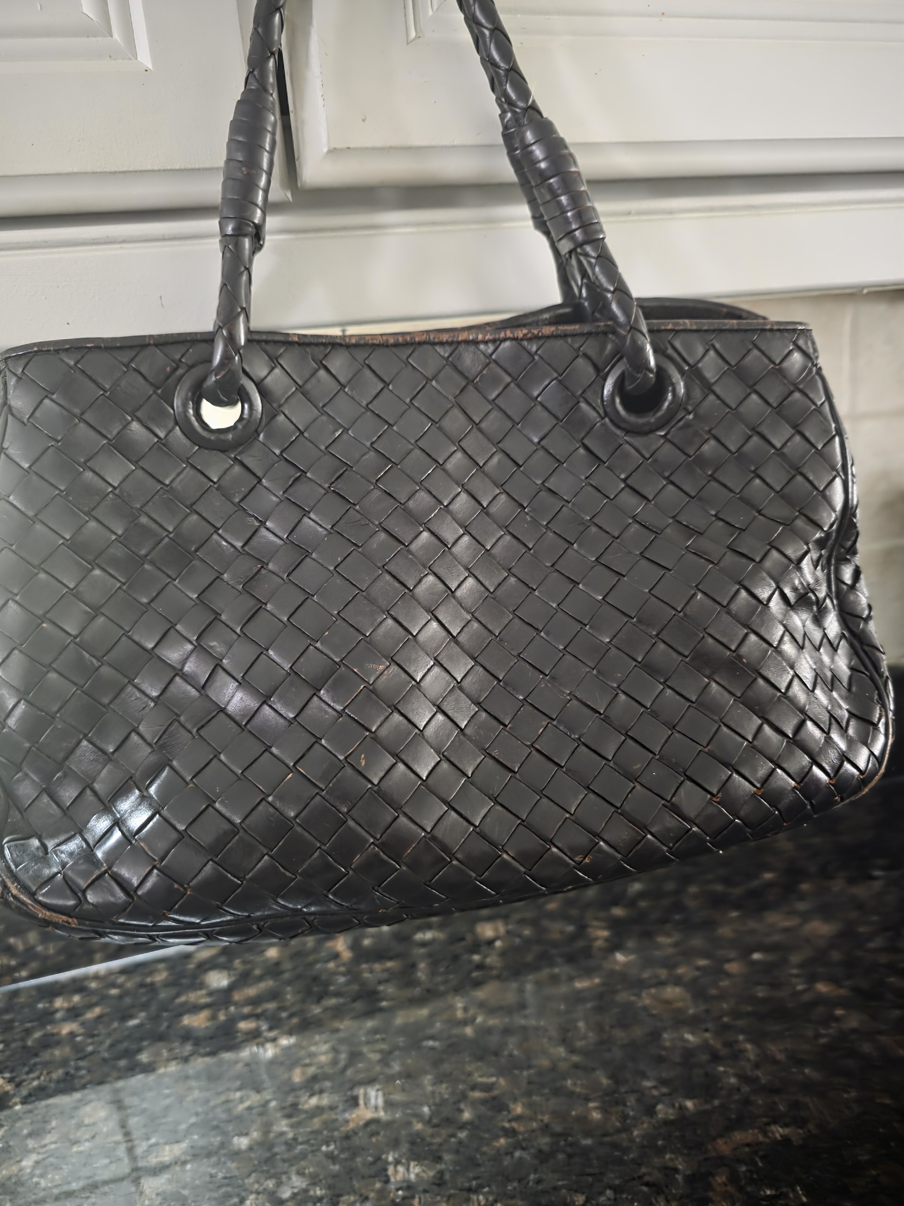 Bottega Veneta Black Intrecciato Woven Leather Satchel